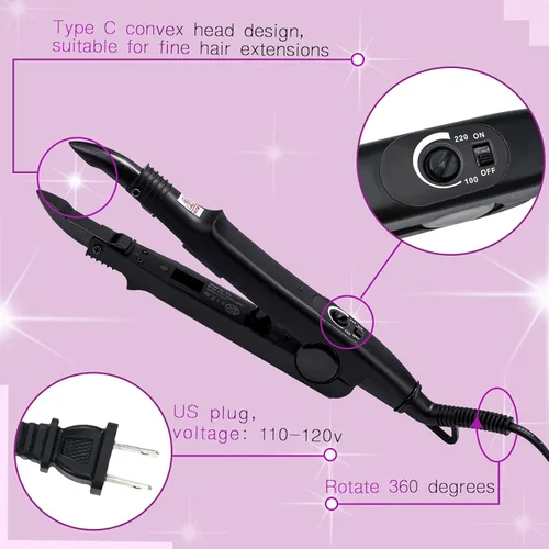 Vista 3 de Zhehao Herramienta de extensiones de cabello, cabeza C, punta en U, varilla de conector de hierro con 2 bolsas de queratina pegamento granulado