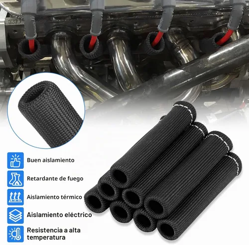 Vista 7 de Cable de bujía de protección contra el calor de la manga de 2500 ° de la bujía protector de arranque Botas Wrap para SBC BBC 350 454 8 piezas tapas