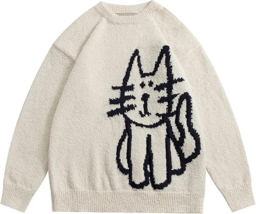 Vista 4 de Aelfric Eden Suéter de cuello redondo para mujer, suéter vintage de gran tamaño, para otoño, invierno, a la moda, casual, para parejas