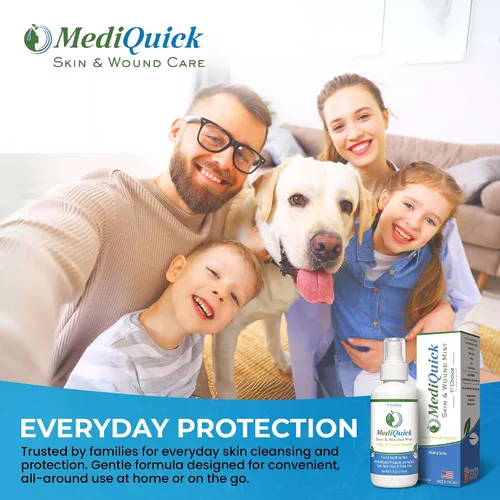 Vista 8 de MediQuick Spray de ácido hipocloroso, espray antiséptico para el cuidado de la piel y heridas, sin picaduras, 4 onzas