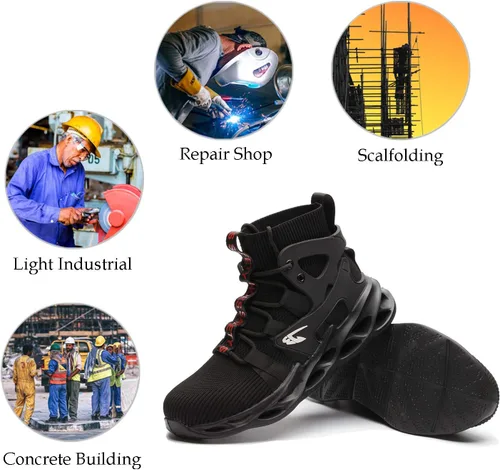 Vista 6 de ORISTACO Botas de seguridad para el trabajo, botas de construcción industrial ligeras y transpirables