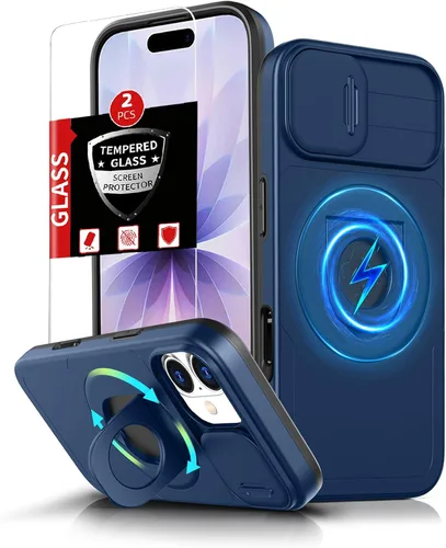 Vista 41 de Funda magnética para iPhone 11 Pro compatible con carga inalámbrica MagSafe, con 2 protectores de pantalla, anillo kickstand de 360° integrado +