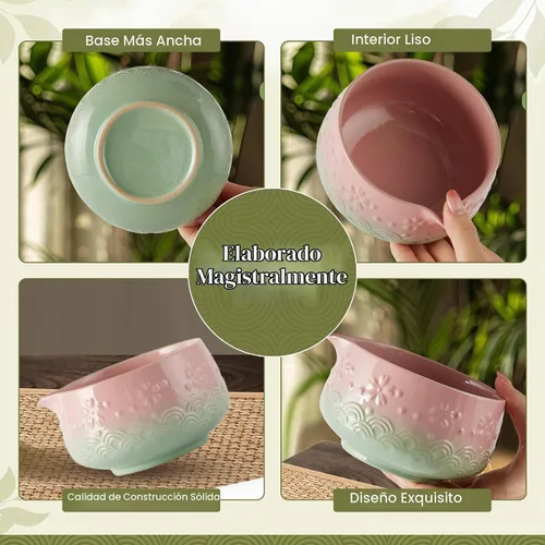 Vista 5 de Juego de 9 batidores de matcha, juego de té Matcha con cuenco de cerámica matcha, batidor de bambú (Chasen), cuchara, tamizador, kit de matcha
