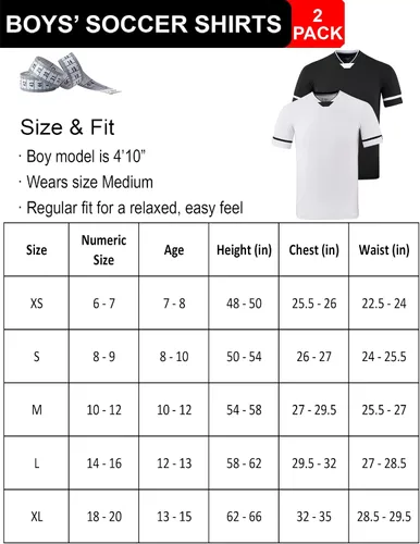 Vista 7 de Paquete de 2 camisetas de fútbol para niños jóvenes, camisetas de entrenamiento blancas y negras para niños, camisetas de manga corta de rendimiento