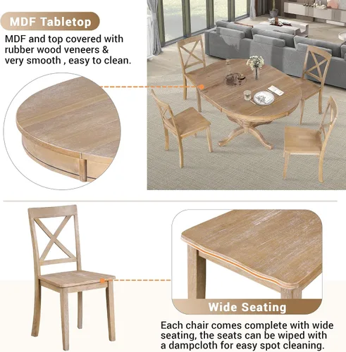 Vista 3 de Polibi Juego de mesa de comedor moderno de 5 piezas, mesa de comedor redonda extensible con 4 sillas de comedor de respaldo alto, juego de comedor