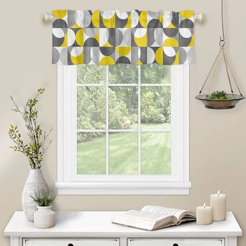 Vista 27 de Cortinas de cocina de Navidad, cenefa semitransparente ajustable con lazo, muñeco de nieve, copo de nieve, bolsillo para barra, tratamiento