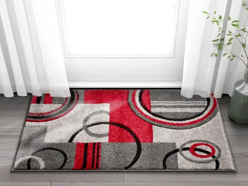 Vista 10 de Alfombra de felpa con círculos geométricos grises y rojos de Well Woven - Galaxy Waves (60010), Poliéster & Mezcla de poliéster