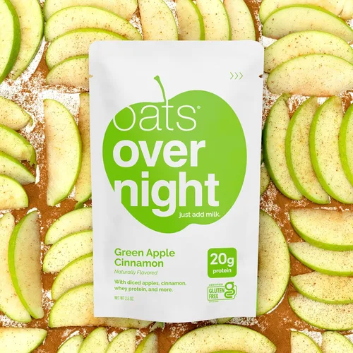 Vista 6 de Oats Overnight - Manzana verde canela - Batido alto en proteínas, bajo en azúcar para desayuno, sin gluten, alta fibra, avena sin OMG