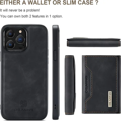 Vista 9 de Funda trasera desmontable 2 en 1 compatible con iPhone 13 Pro Max con tarjetero de cuero bolsillo delgado fundas para teléfono 6.7 pulgadas (negro)