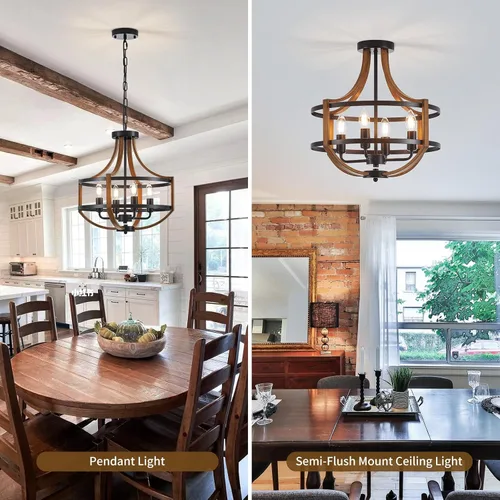 Vista 6 de Candelabro de madera de 16.9 pulgadas para comedor de estilo rústico de 4 luces, moderno de madera sintética, vintage, para cocina, vestíbulo