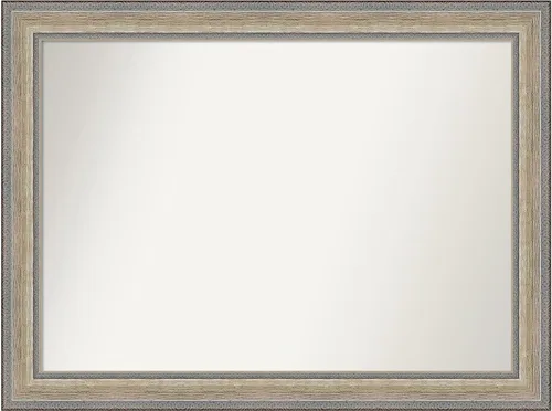 Vista 307 de Amanti Art Espejo de baño plateado para sobre el fregadero, 28 x 37 pulgadas, elegante espejo rectangular de peltre cepillado, marco de madera