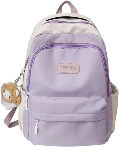 Vista 10 de Mochila estética linda Kawaii con colgante de 15.6 pulgadas, linda mochila universitaria para computadora portátil, mochila preparada, Negro