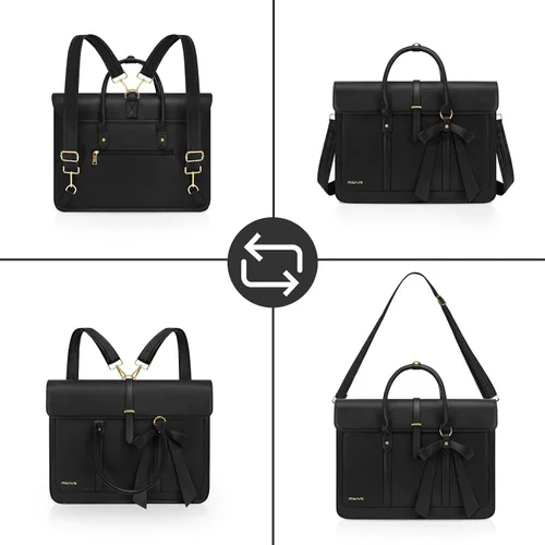 Vista 6 de MOSISO Bolsa para computadora portátil para mujer, de piel sintética, mochila convertible, bolsa de viaje para computadora con lazo