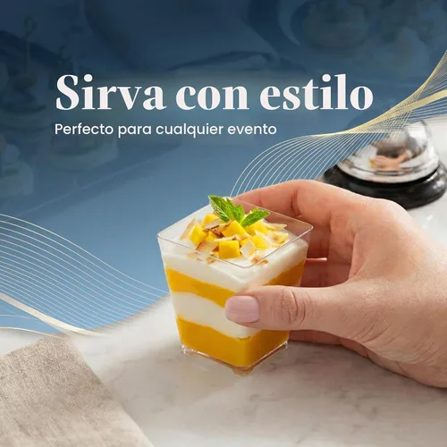 Vista 3 de Vasos de postre de plástico cuadrados pequeños de 50 ct 4oz CMJJ Grado profesional, reciclable, transparente, desechable, para postres