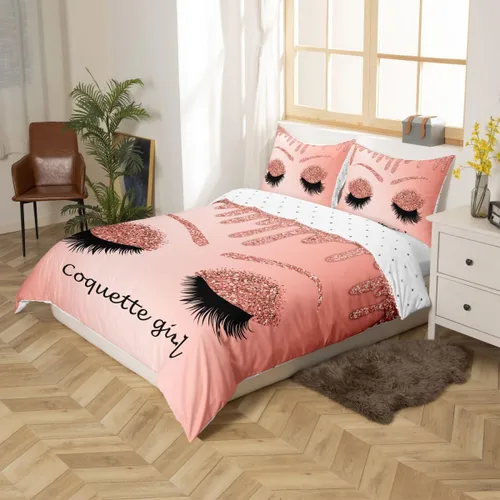 Vista 3 de Erosebridal Juego de funda de edredón de pestañas tamaño individual, hermoso juego de ropa de cama femenina para niñas y mujeres, decoración