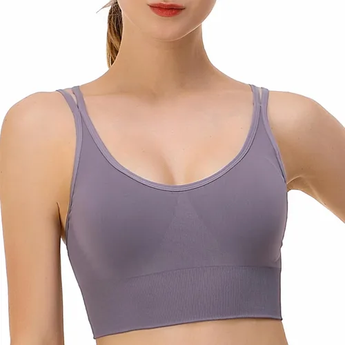 Vista 8 de Sujetador Deportivo para Mujer, Camiseta sin Mangas de Yoga a prueba de golpes, Sujetador de entrenamiento Frontal Correr