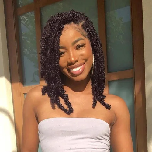 Vista 9 de ZRQ Butterfly Locs Cabello de Ganchillo Corto 6 Paquetes Negro Cabello Bob de Ganchillo 8 Pulgadas Locs Sintéticos Desordenados Desgastados Trenzas