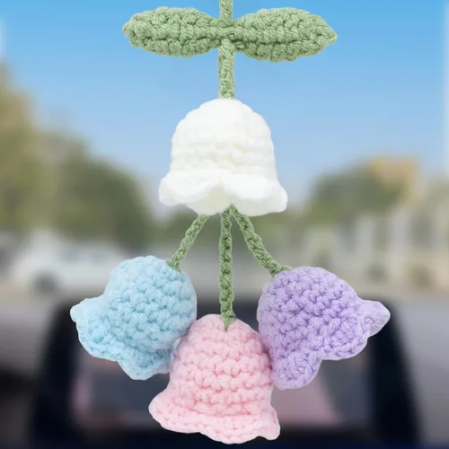 Vista 11 de Accesorios para colgar espejos de automóvil, colgante de flor de lirio tejido hecho a mano, bonita decoración colgante de ganchillo para espejo