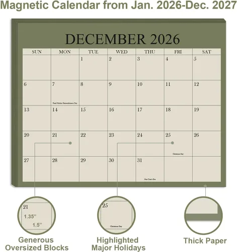 Vista 2 de Calendario magnético para refrigerador 2026, enero de 2026 hasta junio de 2027, el calendario mensual perfecto para refrigerador con diseños mínimos