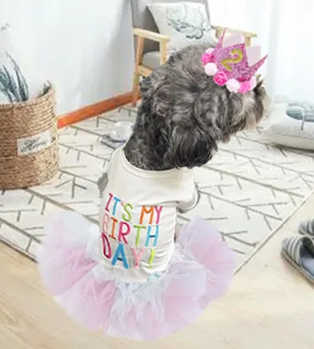 Vista 25 de ANIAC Daisy Vestidos para Perros Pequeños Hembra con Anillo para Correa, Nudo de Lazo Vestido de Boda para Cachorra, Traje de Gato de San Valentín