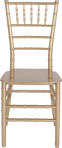 Vista 4 de BizChair Paquete de 2 sillas Chiavari apilables de resina dorada, asientos para hospitalidad y eventos
