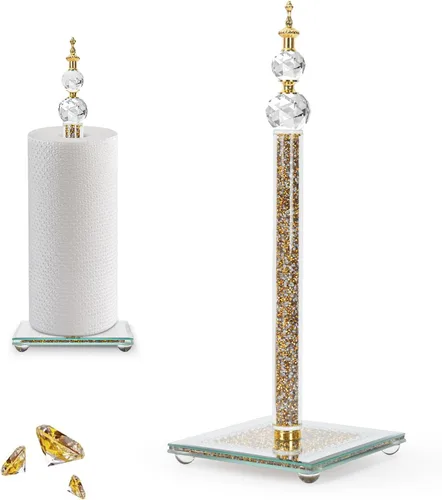 Vista 9 de Soporte decorativo para toallas de papel, dispensador de toallas de papel de cristal dorado, soporte para rollo de papel higiénico de decoración