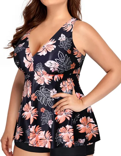Vista 4 de Yonique Plus Size Tankini Tops for Women No Bottom Flowy Bathing Suit Top V Neck Swim Top