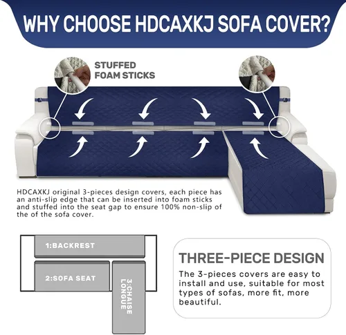 Vista 3 de HDCAXKJ Fundas de sofá modular para perros, 3 piezas resistentes al agua, en forma de L, juego de fundas modulares aptas para mascotas, protector