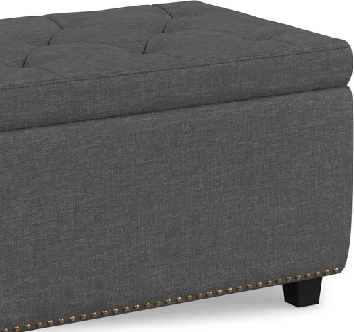 Vista 11 de Otomano rectangular de almacenamiento Simpli Home Hamilton, Madera, Gris pizarra Pizarra gris