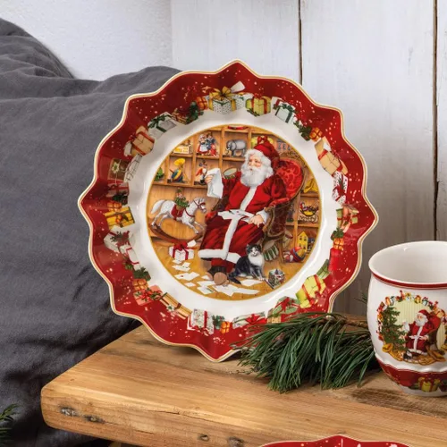 Vista 4 de Villeroy & Boch 14-8332-3635 Plato de repostería, Porcelana, Rojo Red porcelain pastry plate, festive holiday design, perfect for serving
