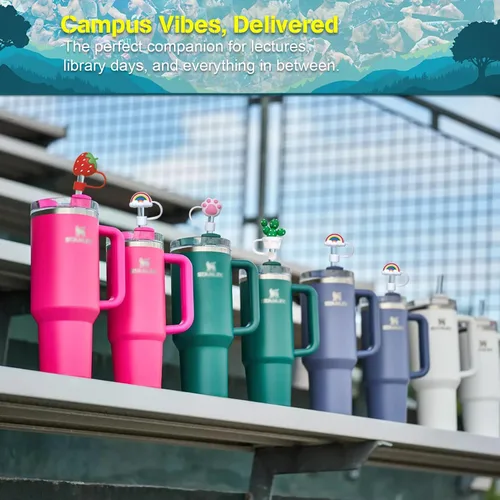 Vista 7 de Stanley - Juego de funda para popote y popote de repuesto de 40 onzas, 6 popotes reutilizables + 4 adornos de silicona + cepillo limpiador