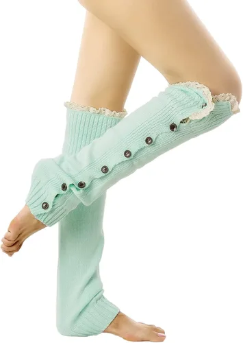 Vista 3 de iB-iP Calcetines de punto para mujer, con ojales ligeros, de encaje, hasta la rodilla