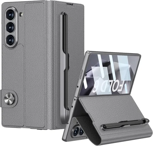 Vista 16 de DOOTOO - Funda para Samsung Galaxy Z Fold 6 con soporte de anillo, Z Fold6 S Pen con soporte y cubierta deslizante para cámara y protector de A-azul