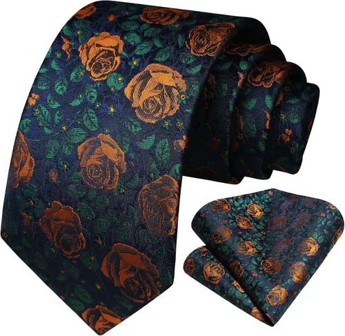 Vista 225 de Corbatas florales tejidas clásicas para hombre, corbata cuadrada de bolsillo, corbatas formales para hombres, boda con pañuelo
