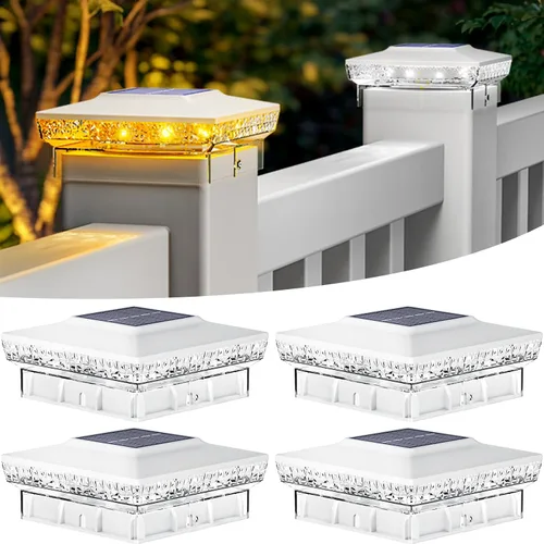 Vista 13 de btfarm Paquete de 8 luces solares para punta de poste al aire libre, 2 modos de color 16 luces LED para postes de valla se ajustan a 4x4 3.5x3.5