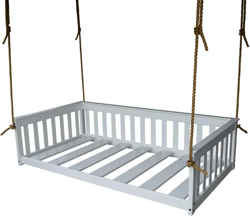 Vista 5 de Amish-Made - Cama de columpio de madera negra con cuerdas Pintura negra