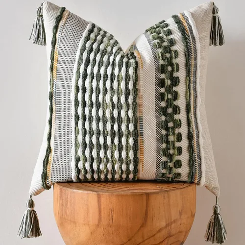 Vista 35 de AmHoo - Fundas de almohada de 18 x 18 pulgadas con borlas, fundas de almohada decorativas tejidas con textura de chenilla estilo boho para sofá