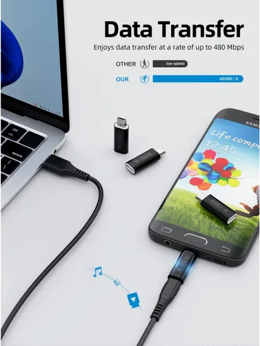 Vista 4 de ARKTEK Adaptador micro USB a USB C, tipo C hembra a microUSB macho convertidor para sincronización de datos OTG (negro, micro USB a tipo C)