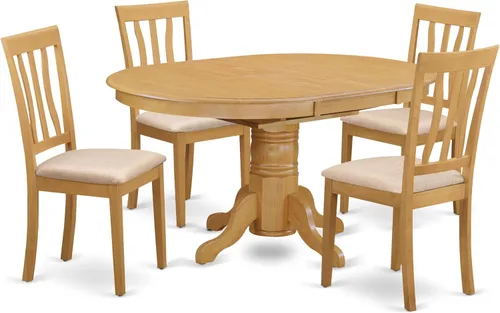Vista 17 de East West Furniture AVAT5-BLK-C - Juego de mesa de comedor de 5 piezas para 4 personas, incluye una mesa de cocina ovalada con hojas de mariposa y 4