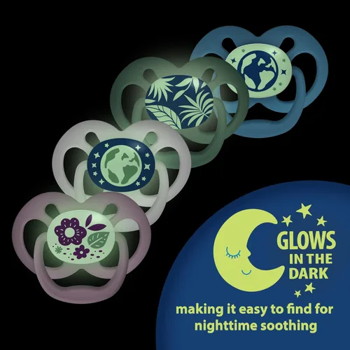 Vista 2 de Dr. Brown's Advantage Glow-in-the-Dark Baby Pacifier, Fully Symmetrical Soother with Soft Silicone Bulb, Blue Nature, 6-18m, BPA Free, 2 Pack