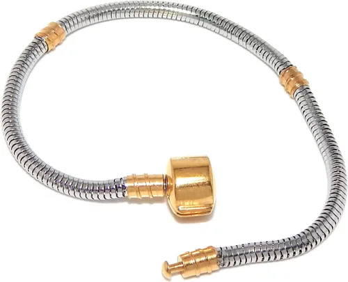 Vista 2 de Pulsera de acero inoxidable para principiantes, con cierre de presión en tono dorado para dijes Pandora, N A