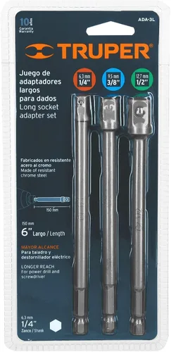 Vista 3 de Juego de adaptadores de dados largos, 1/4,3/8 y 1/2 ', 3 piezas