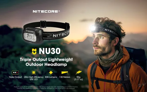 Vista 4 de Nitecore NU30 Linterna frontal LED recargable de 500 lúmenes con haces blancos y rojos