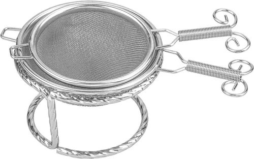 Vista 7 de 2 coladores de té, (colador de té pequeño, colador grande) con un soporte, colador de malla fina de acero inoxidable (dorado)