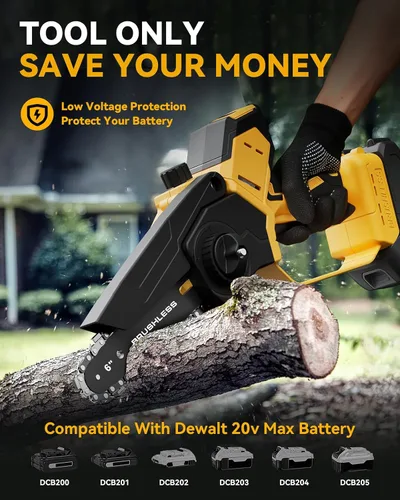 Vista 3 de Mini motosierra inalámbrica para batería Dewalt de 20 V máximo, 8 pulgadas y 6 pulgadas, motosierra 2 en 1 con motor sin escobillas y engrasador