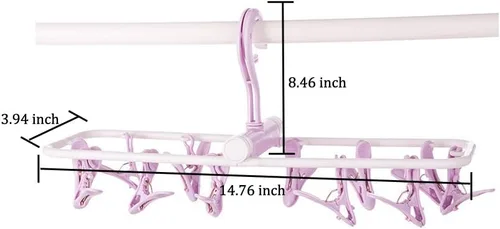 Vista 5 de Percha plegable portátil para ropa sucia con 12 clips, estante de secado para calcetines y lencería de plástico (surtido)
