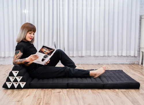 Vista 26 de Leewadee - Cojín Tailandés plegable para el suelo con respaldo para TV, sala de estar, colchón para exterior, 65.7 x 20.9 x 11.8 pulgadas, Kapok