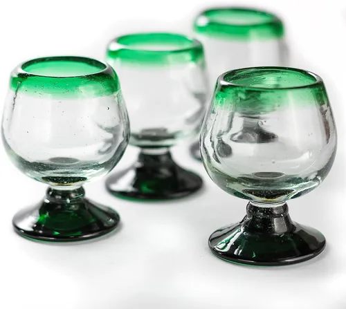 Vista 17 de Vasos de Chupito de Tequila Auténticos Mexicanos Soplados a Mano - Juego de 4 - 2 oz - Mini Vasos de Coñac - Base Pesada - Coñac (Aurora Boreal)