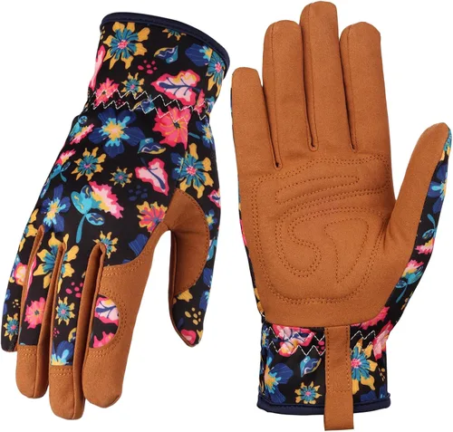 Vista 17 de Bamllum Guantes de cuero para jardinería para mujer, guantes de trabajo para deshierbe, excavación, plantación, rastrillo y poda