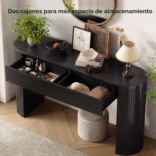Vista 3 de Mesa consola de 55 pulgadas con 2 cajones, mesas de entrada acanaladas con almacenamiento, mesa de sofá detrás del sofá, mesas de pasillo, mesa